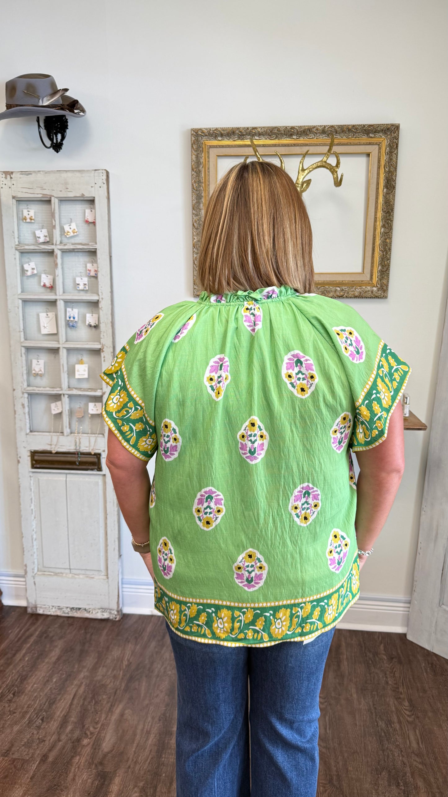 Light Green Paisley Print Top