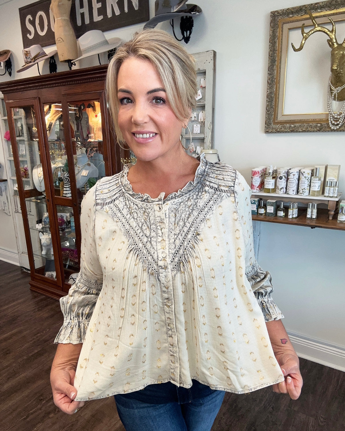 Ivory Blouse with Gold Embellishments