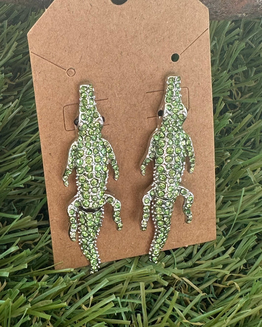 Green Crystal Alligator Earrings