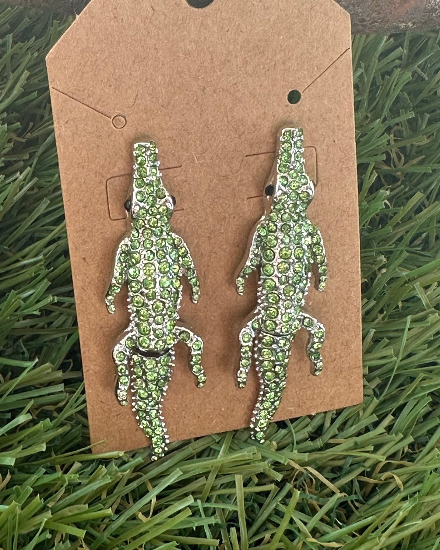 Green Crystal Alligator Earrings