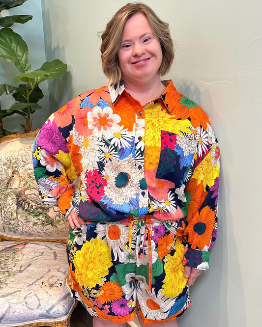 Multi Color Floral Button Up Top