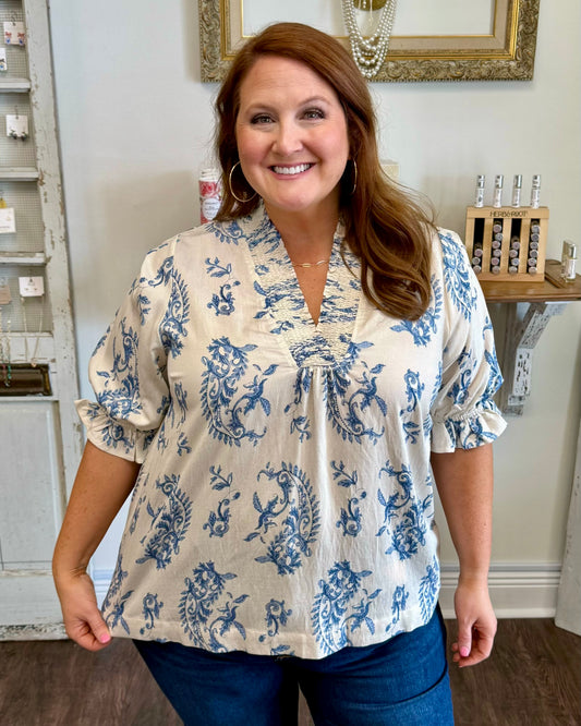 Paisley Print V-Neck Top