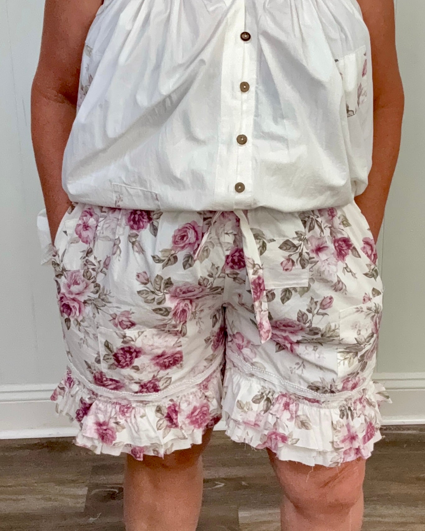 Flower Print Ruffle Hem Shorts