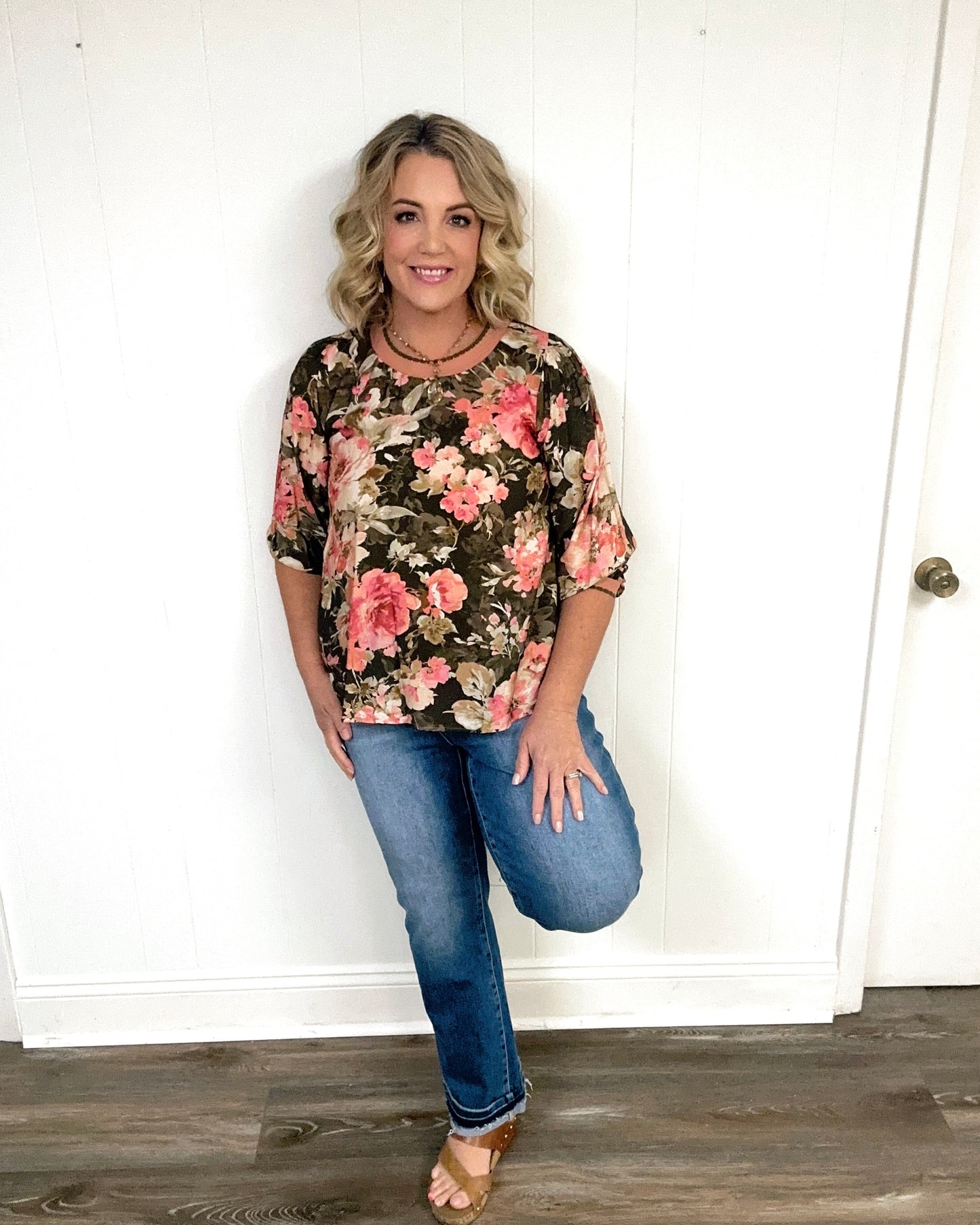 Peach and Green Floral Top