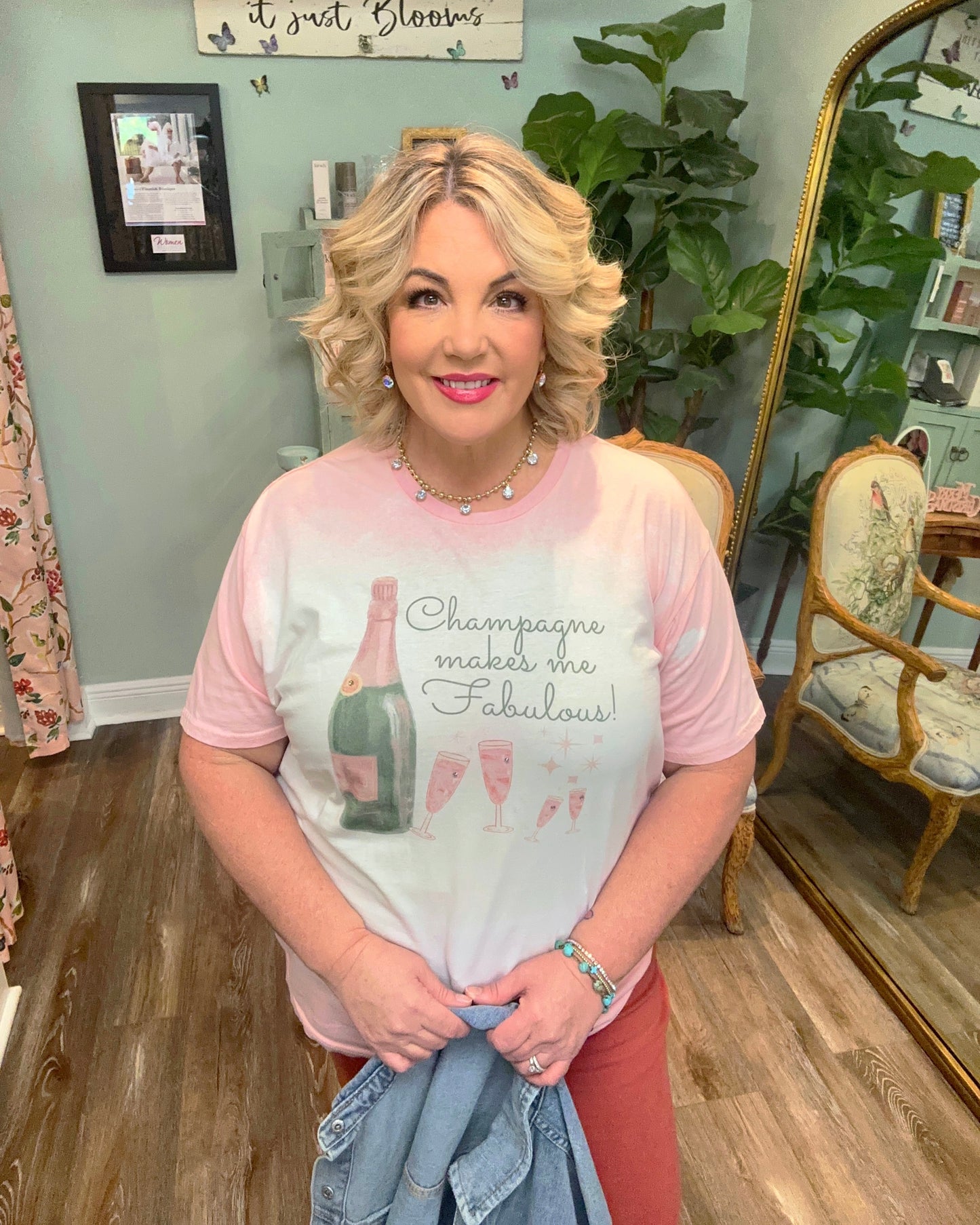 Champagne Makes Me Fab Bling Tee