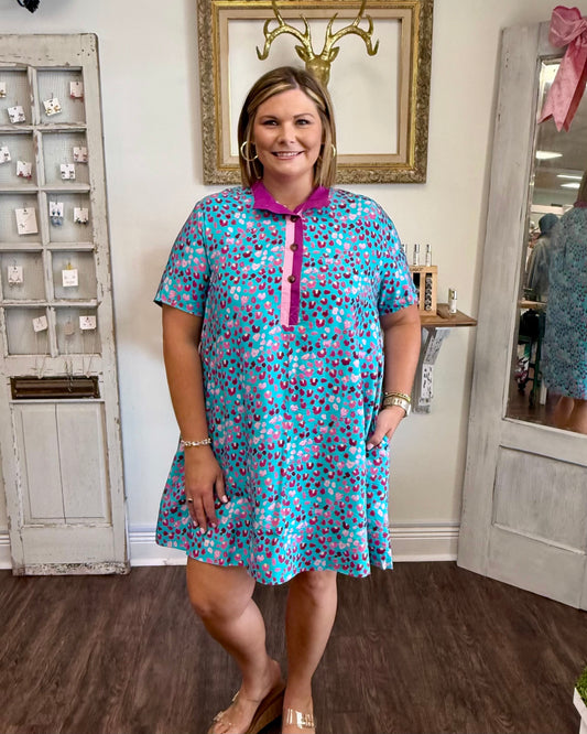Teal Leopard Print Dress