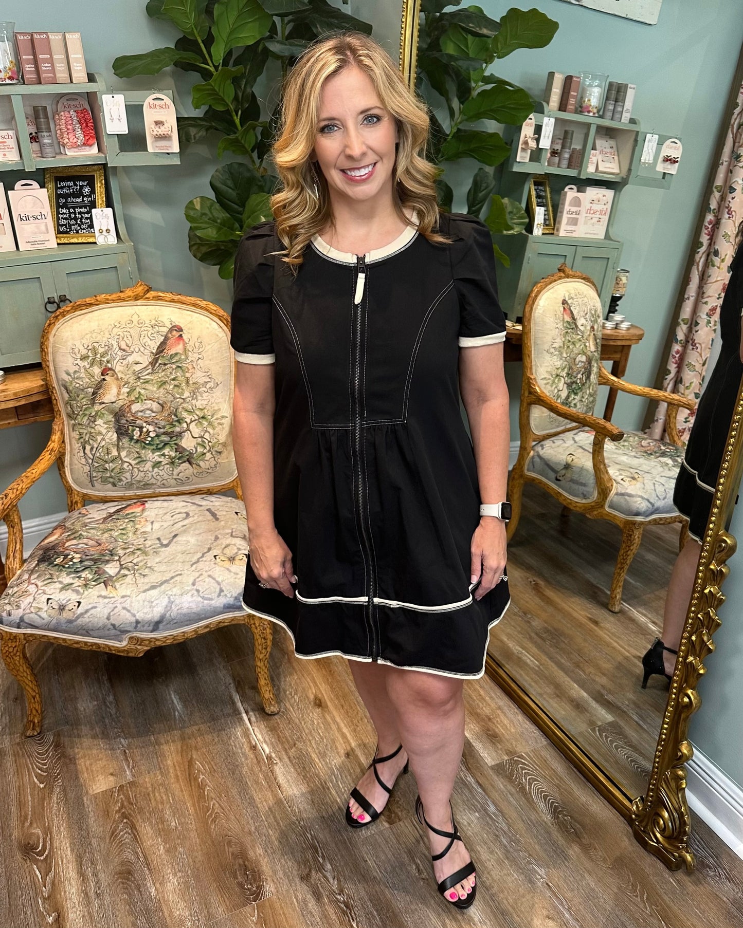 Black Dress with Ivory Piping