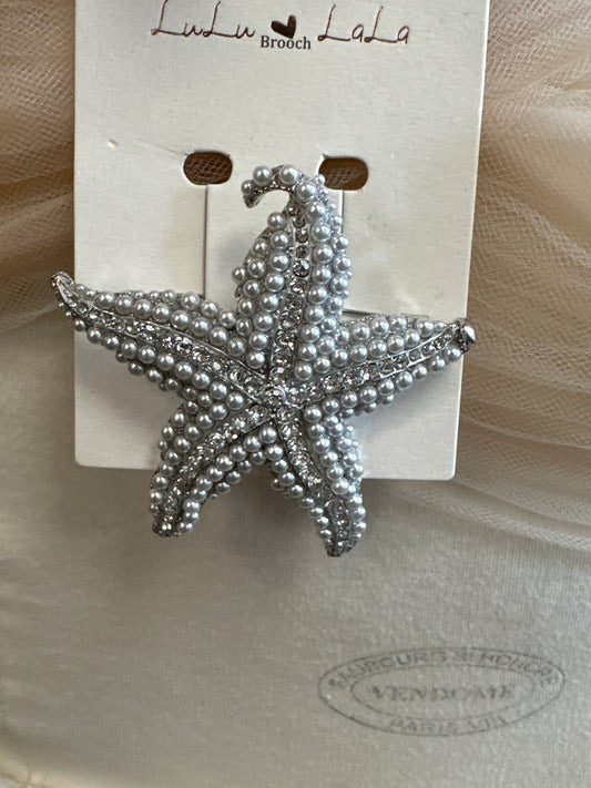 Pearl & Rhinestone Embellished Starfish Brooch