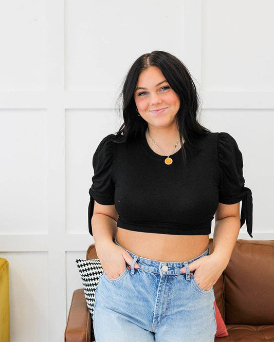 Puff Sleeve Half tee with Tie Detail