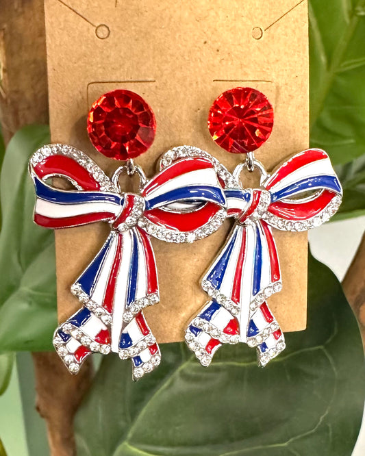Red White and Blue Bow Earrings