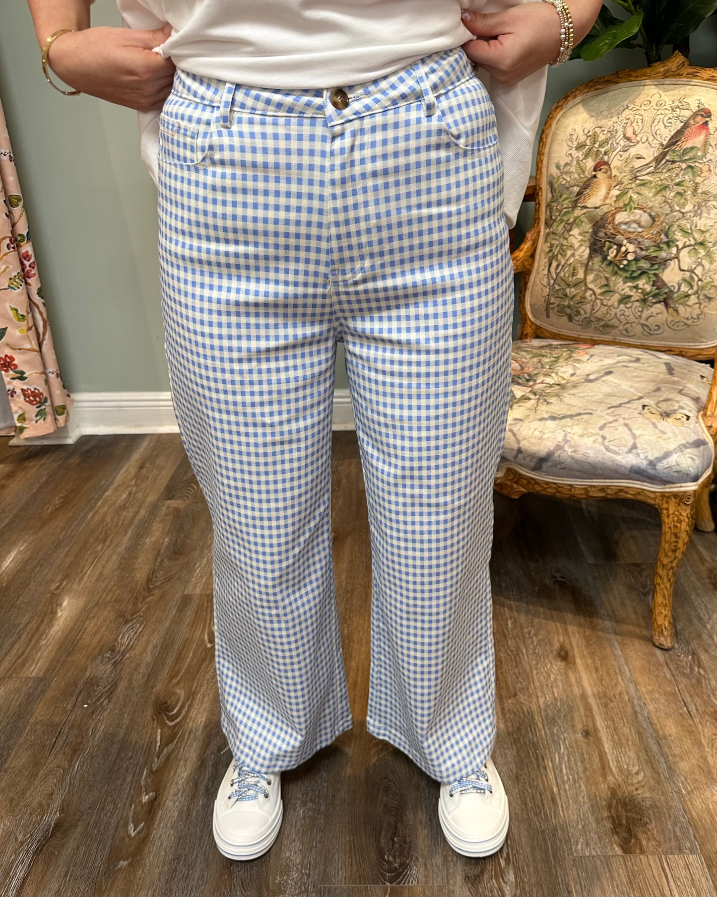 Blue Gingham Front Pocket Pant
