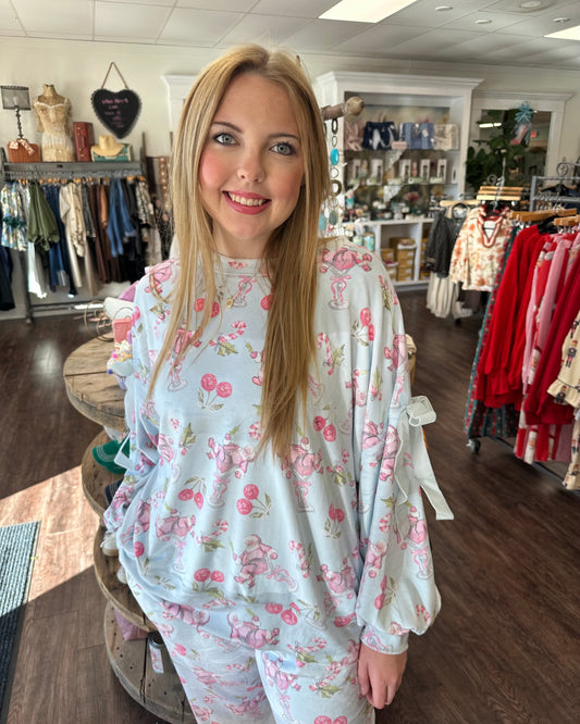 Cocktail Santa Velvet Bow PJ Top