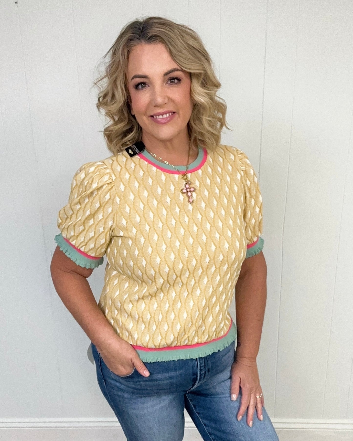Geo Print Textured Top