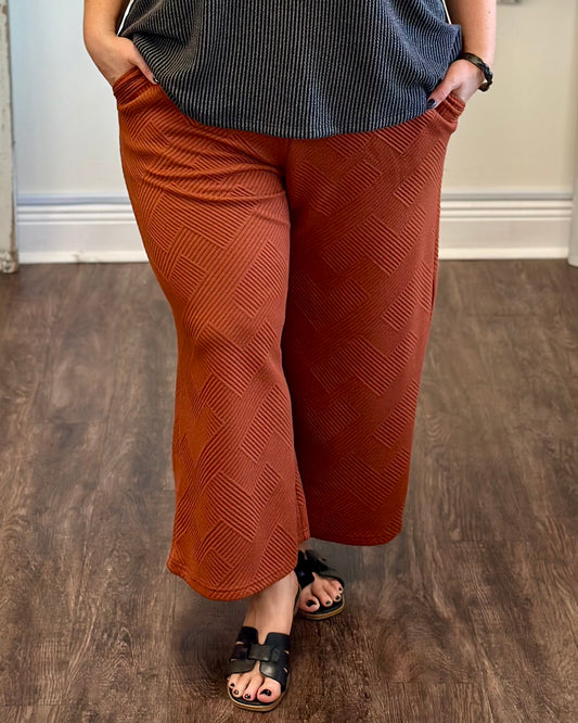Rust Textured Wide Leg Pant