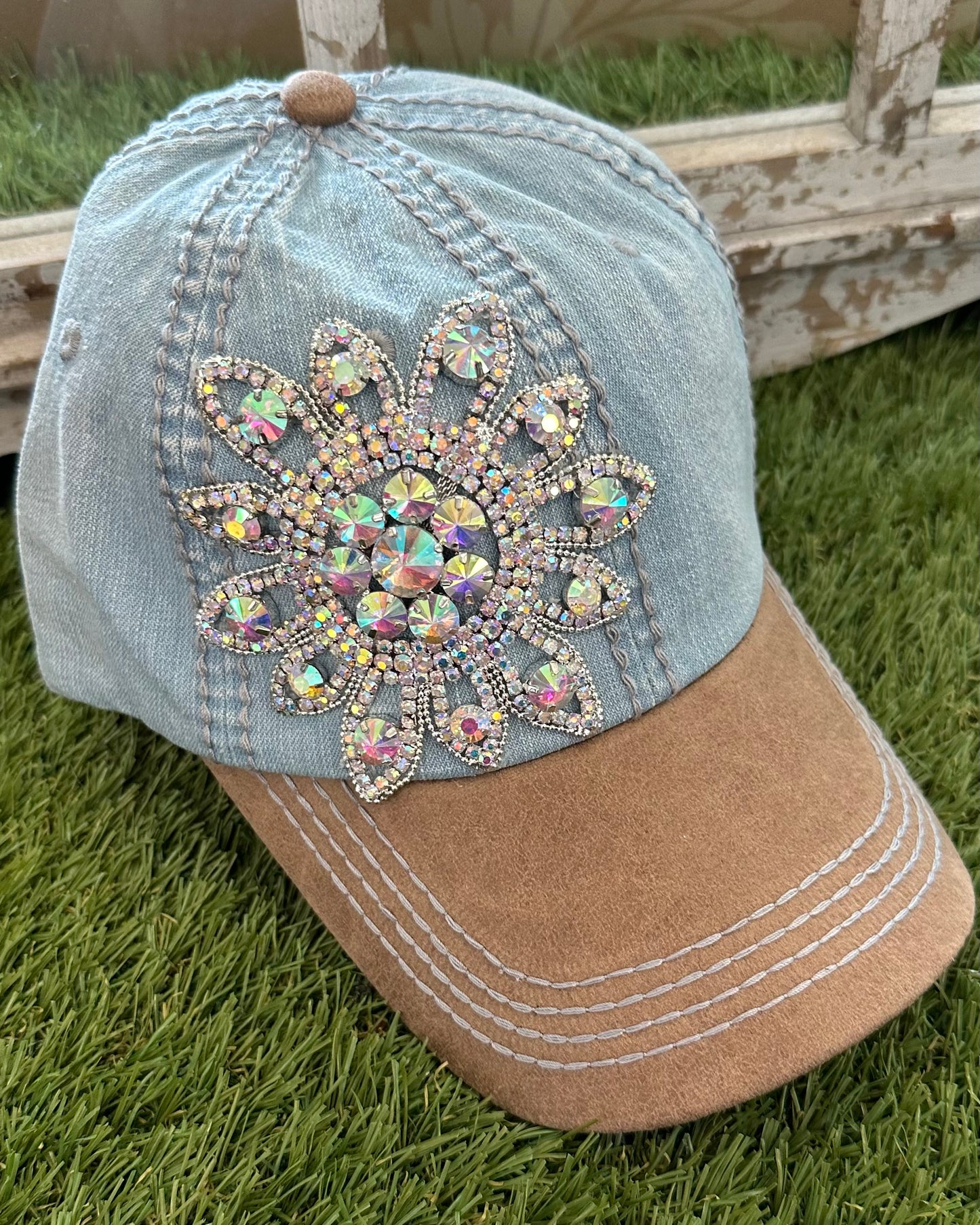 Bedazzled Leather Strap Cap