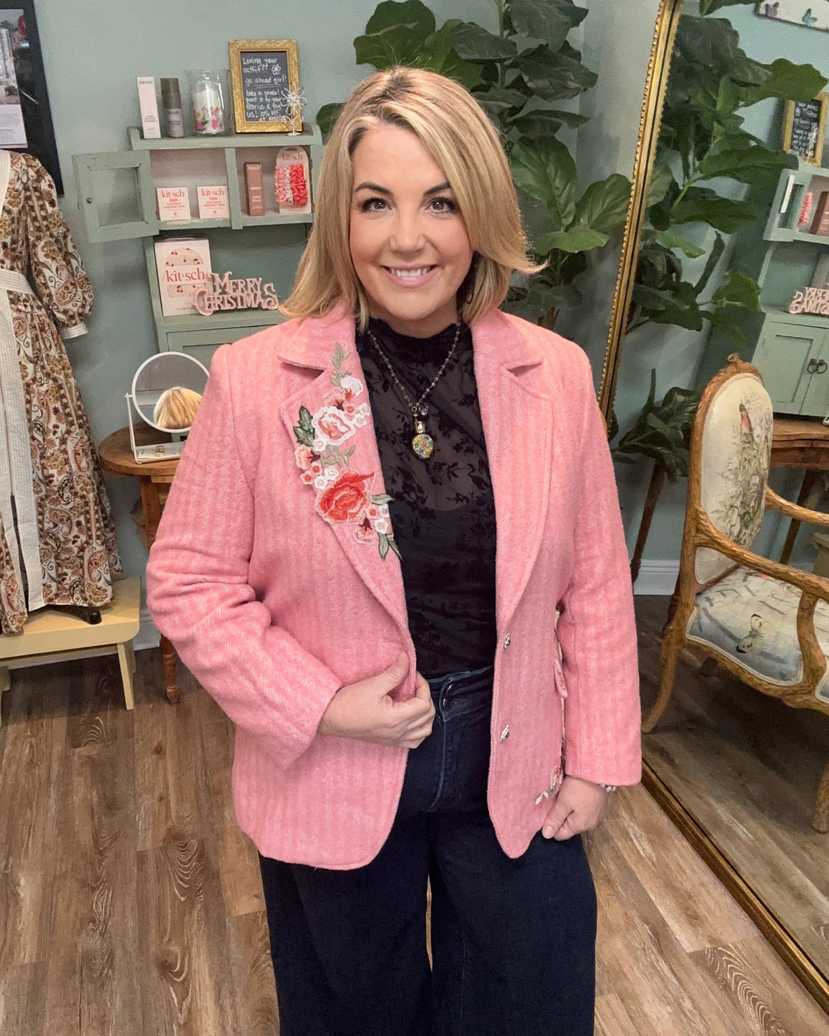 Pink Embroidered Detail Floral Jacket