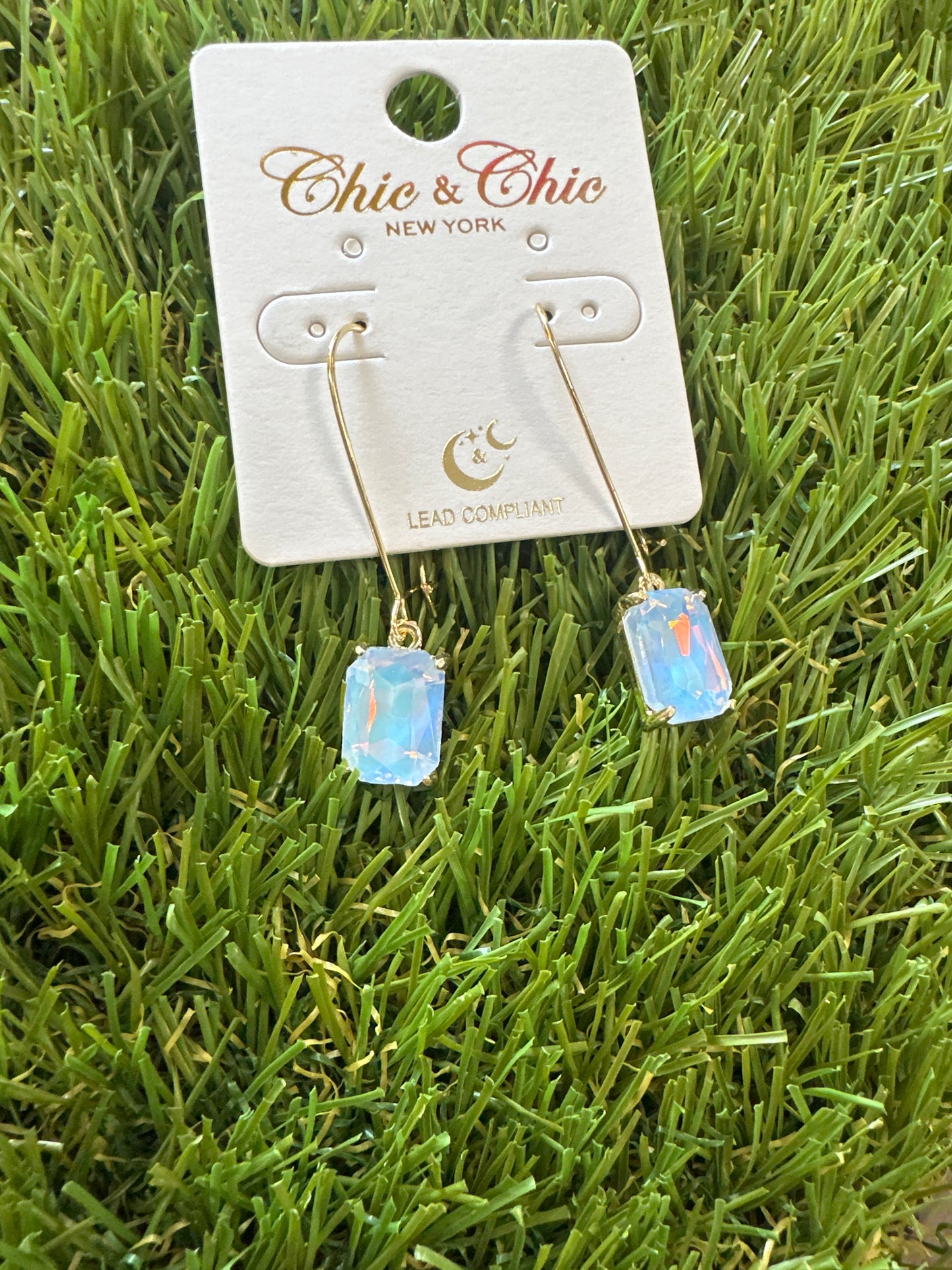 Small Emerald Shaped Stone Dangle Earrings