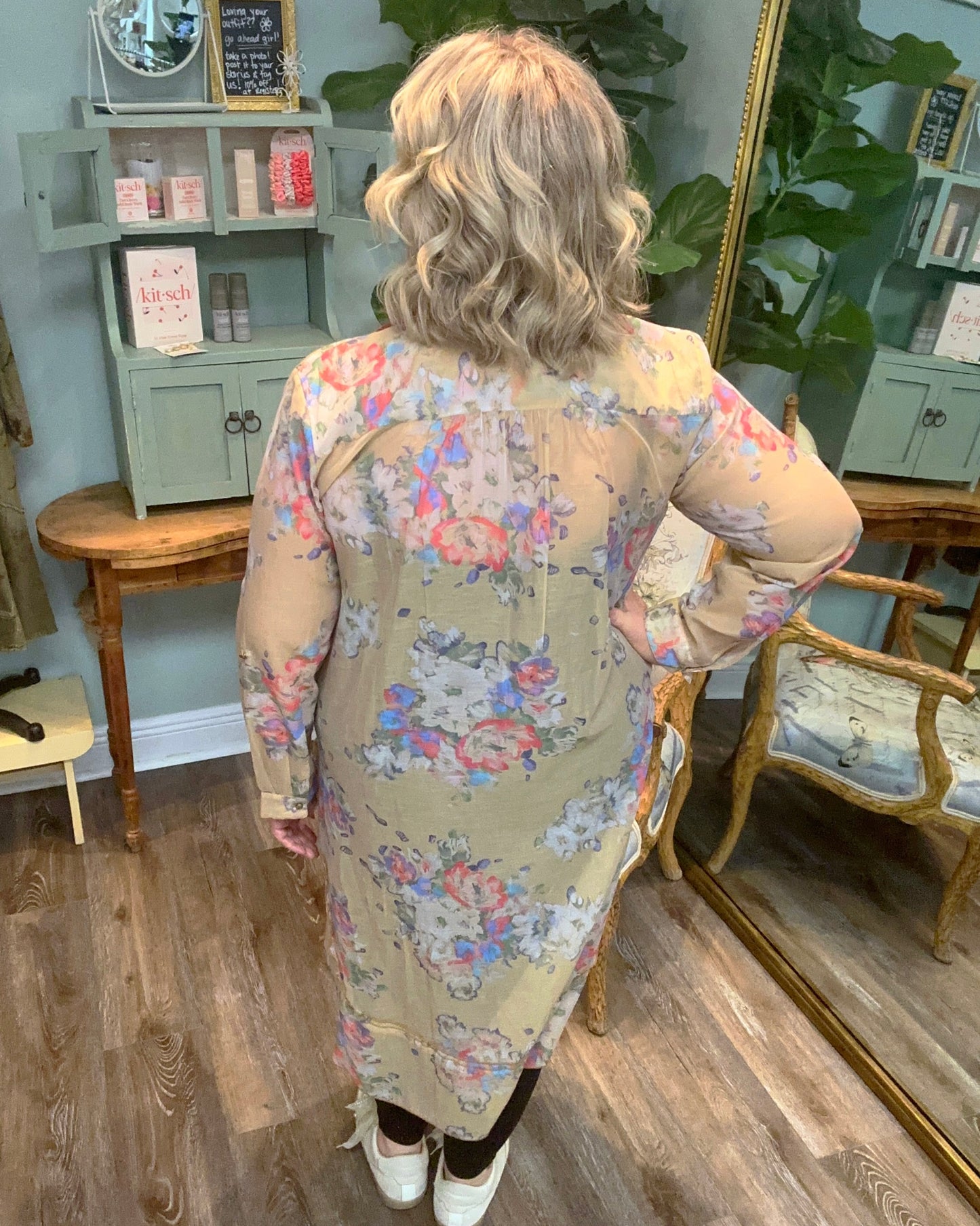 Floral Mesh Shirt Dress