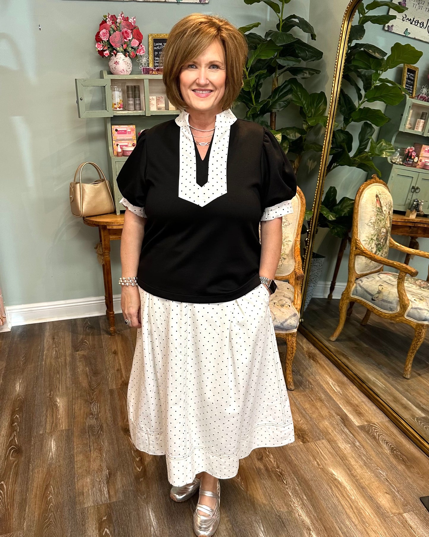 White & Black Polka Dot Skirt