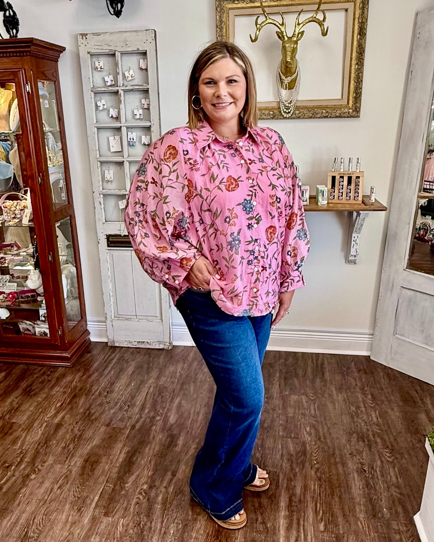 Pink Floral Button Up