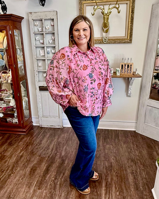 Pink Floral Button Up