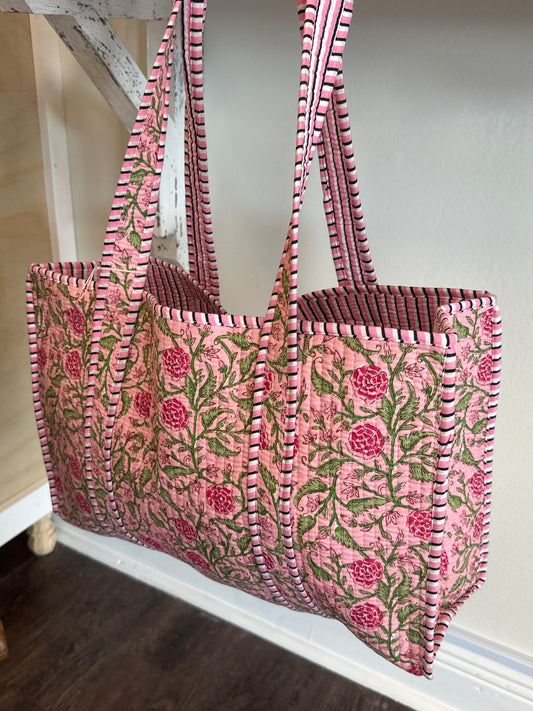 Claire Pink Floral Pattern Tote