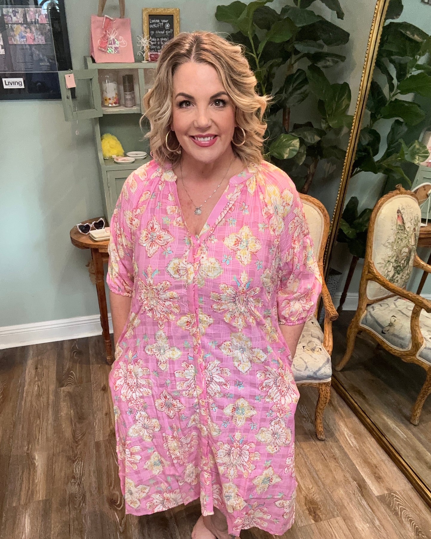 Pink Multi Button Down Maxi
