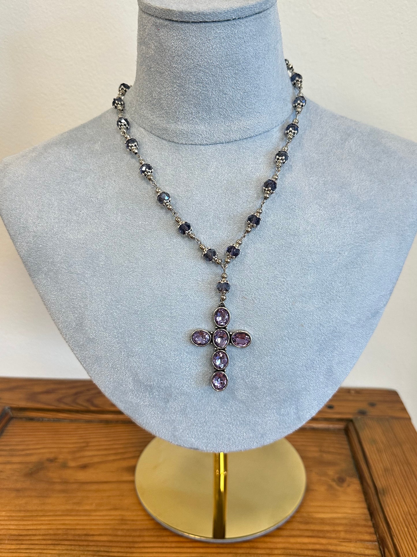 Silver and Purple Cross Necklace