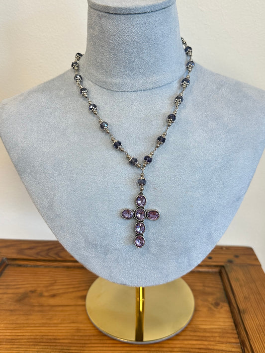 Silver and Purple Cross Necklace