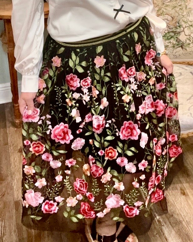 Dark Rose Embroidered Skirt