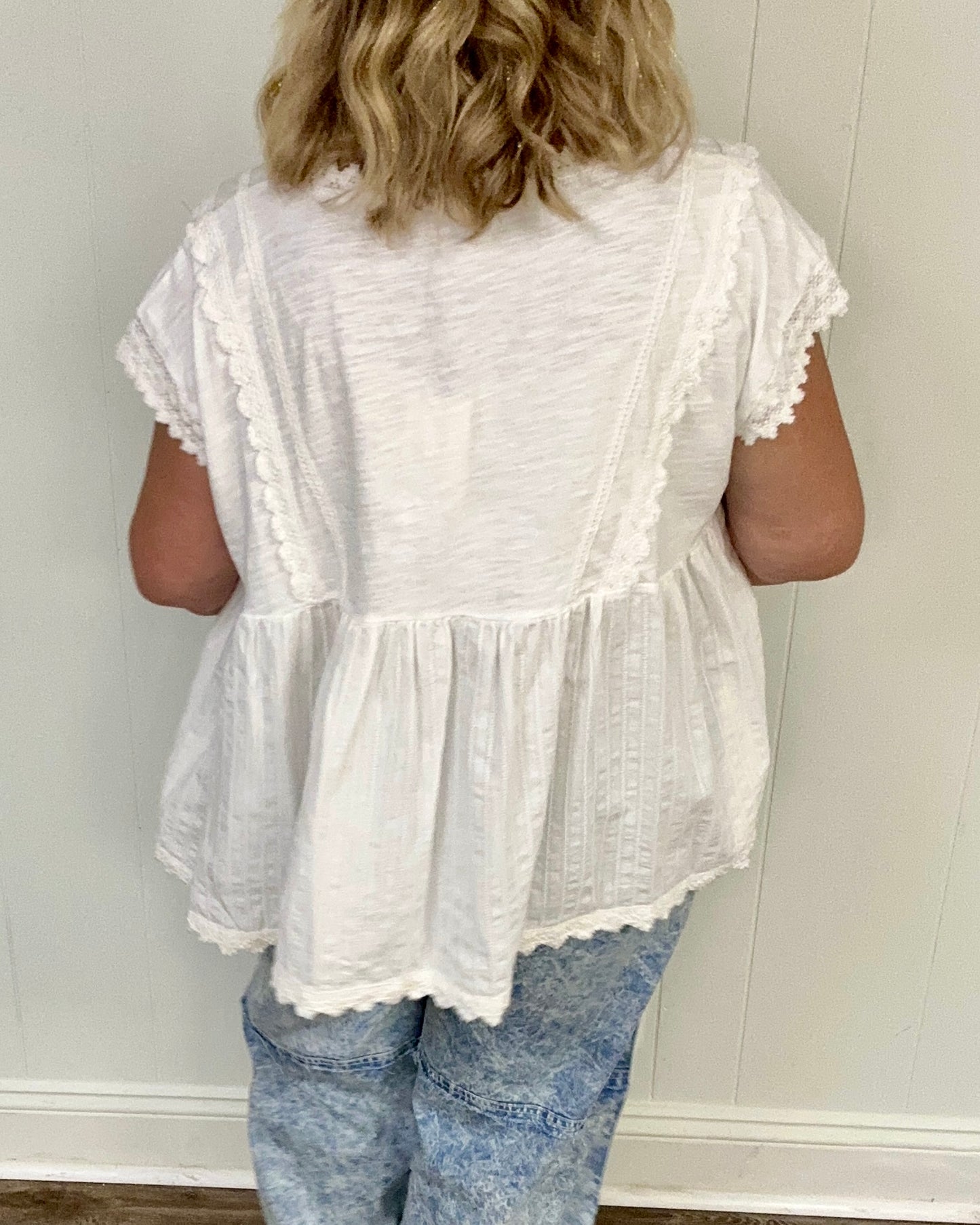 Ivory V-neck with Lace Detail
