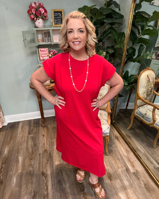 Scoop Neck T-shirt Dress with Side Slits