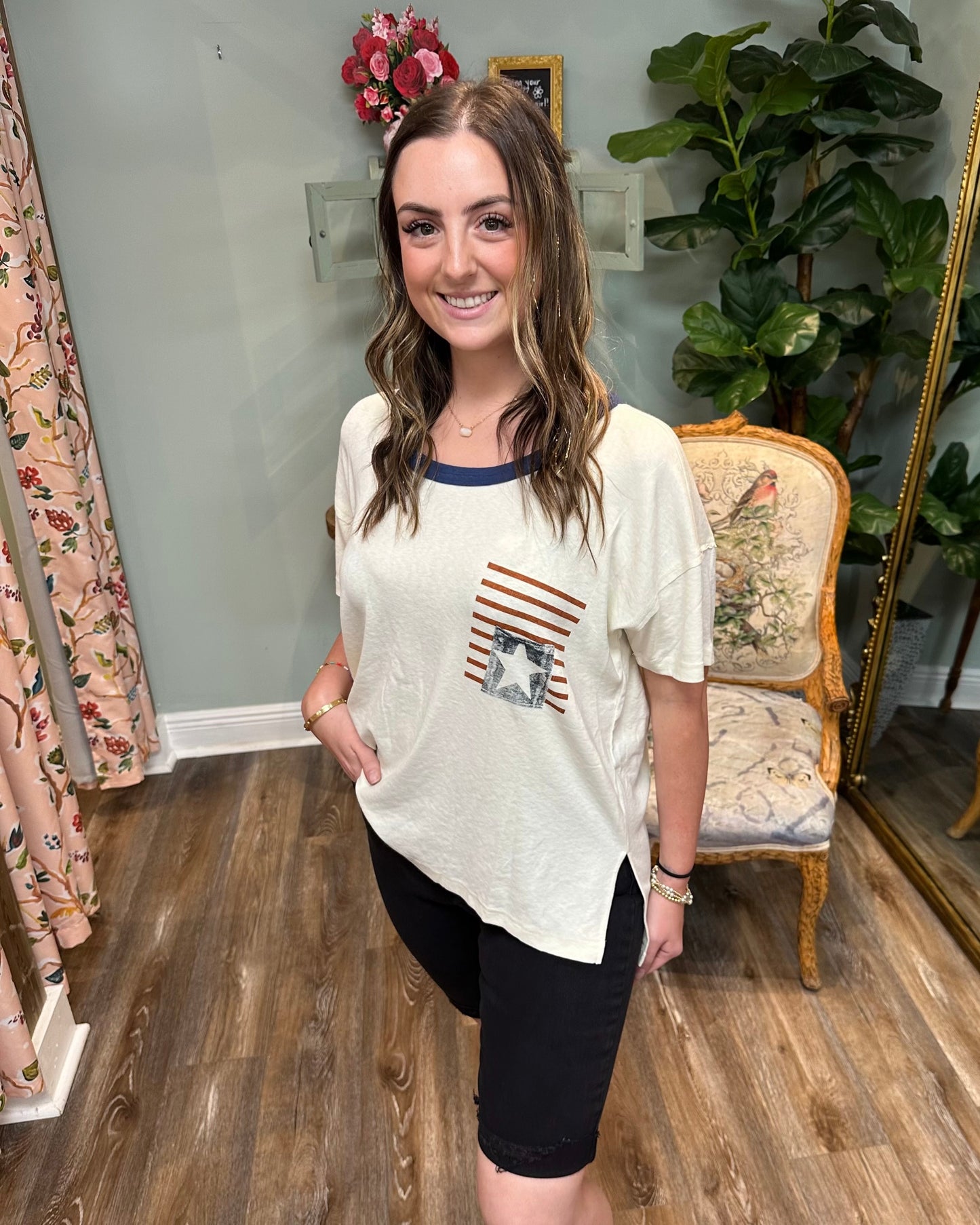 Cream Jersey Knit Top with Star