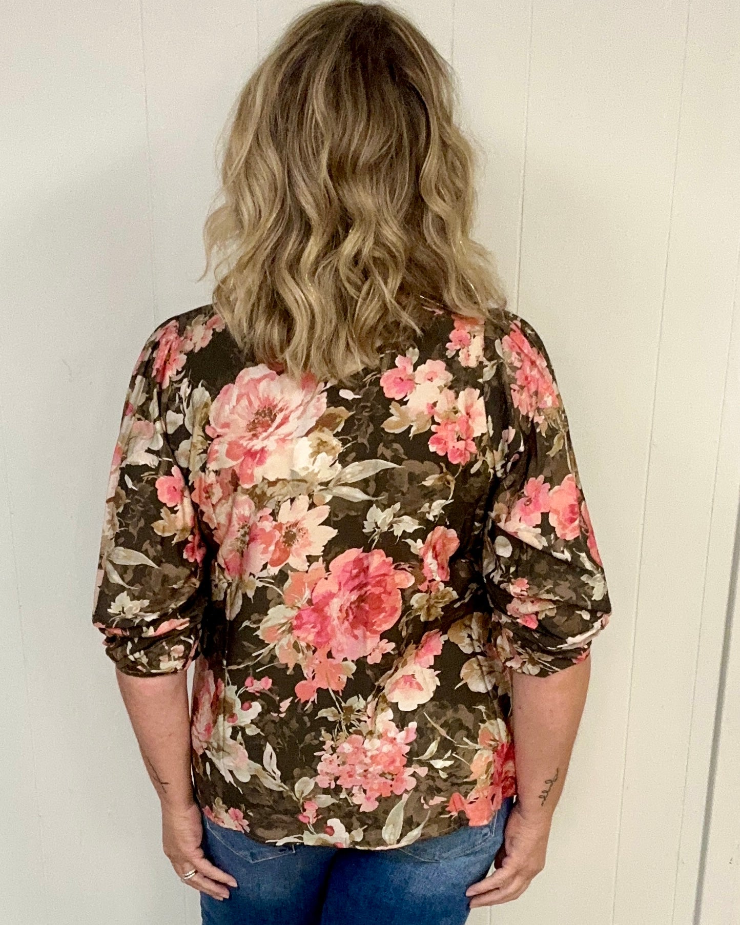 Peach and Green Floral Top