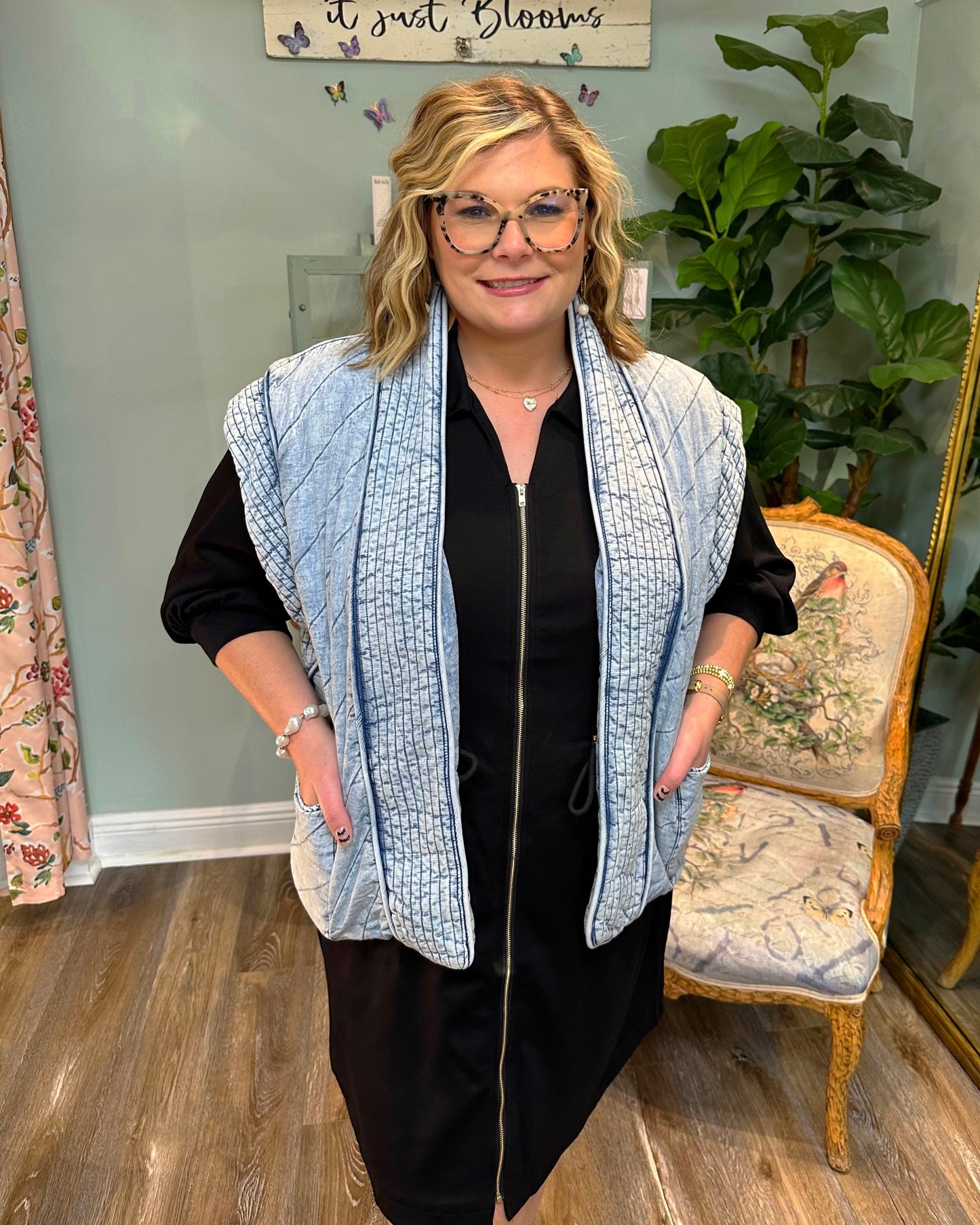 Quilted Washed Chambray Vest