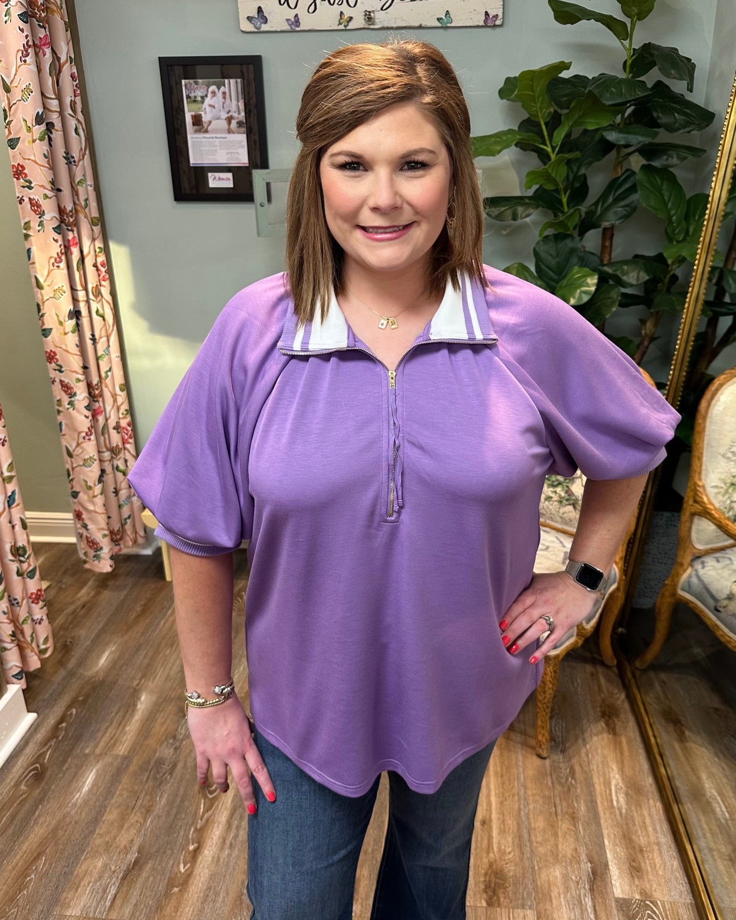 Short Sleeve Half Zip Top