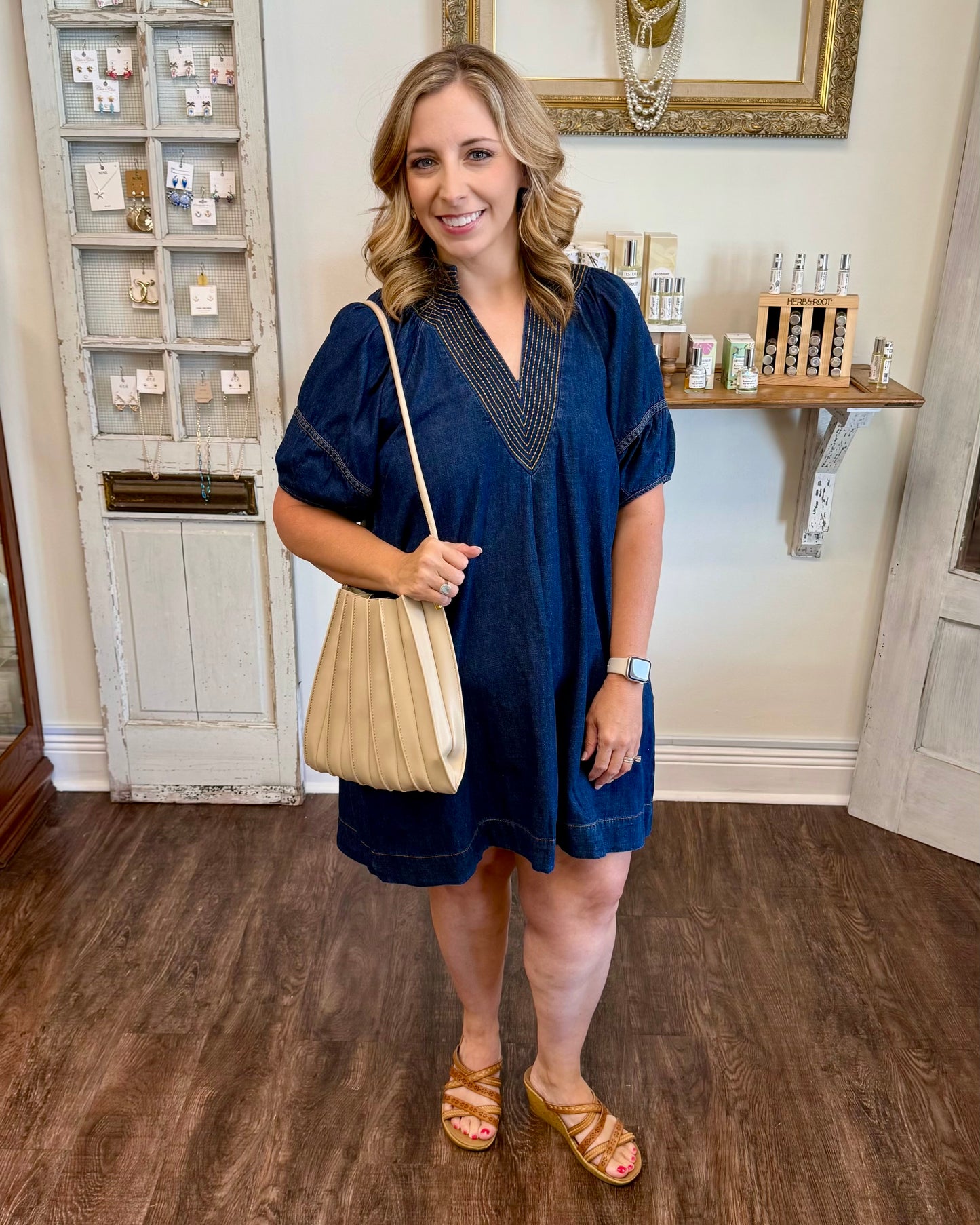 Denim V-neck Dress