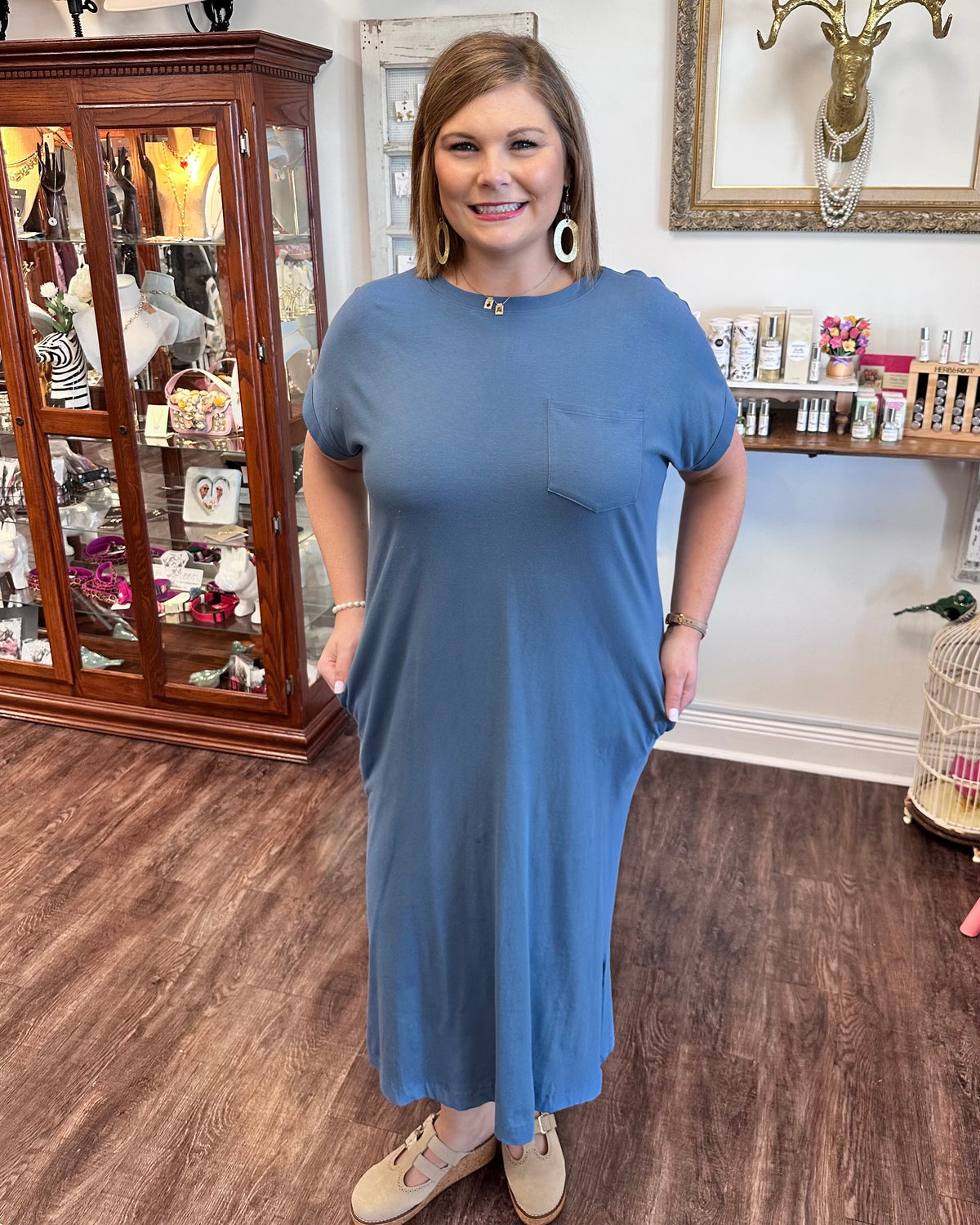 Round Neck Midi Dress - Plus