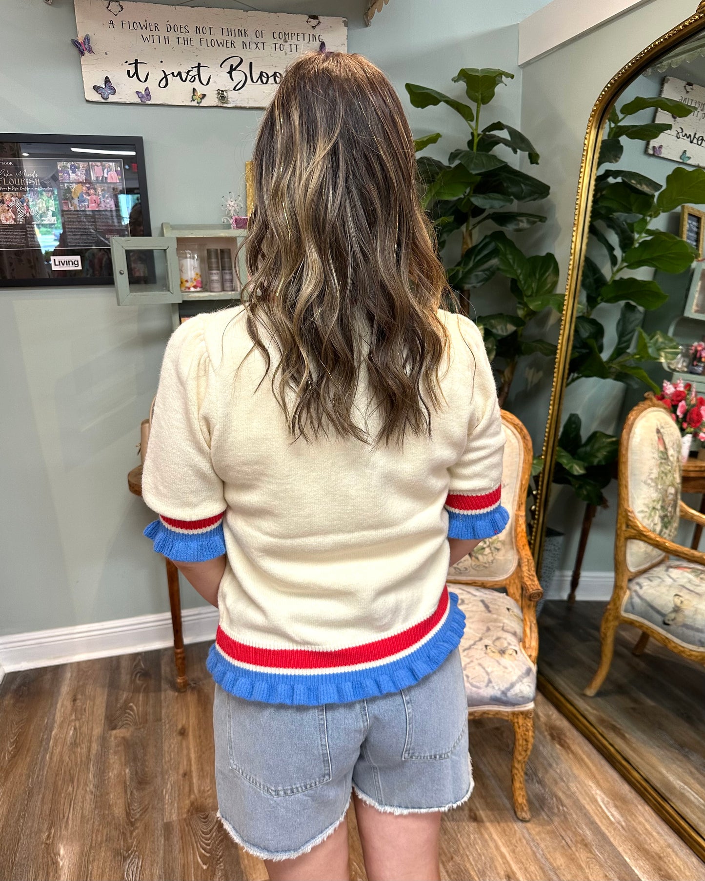 Sequin Knit Flag Top