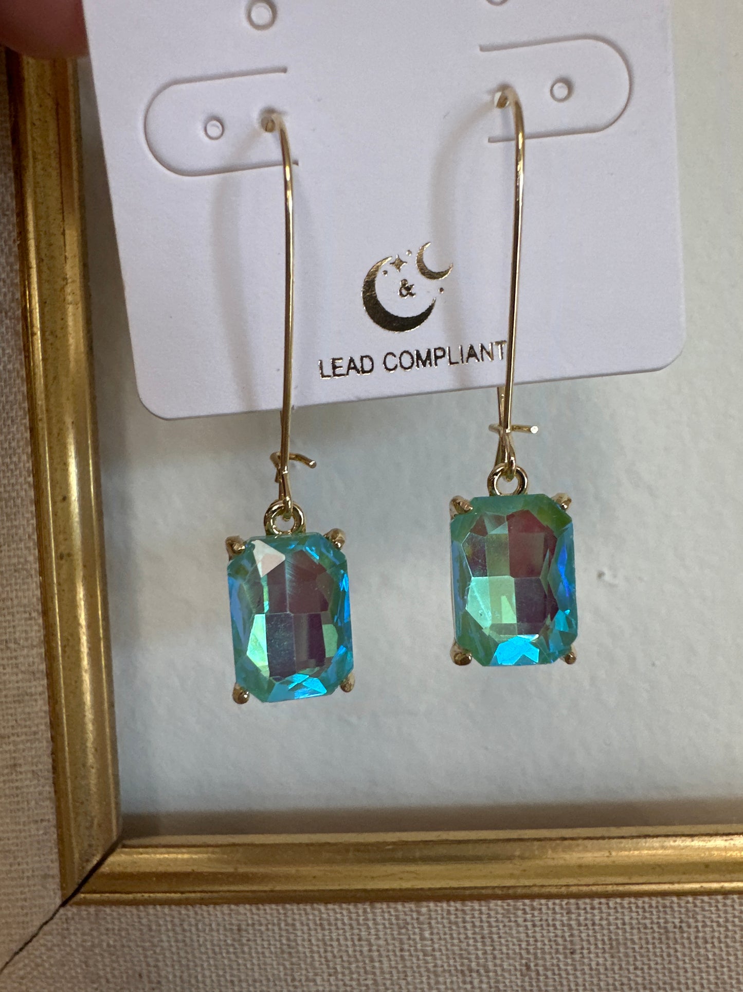 Small Emerald Shaped Stone Dangle Earrings