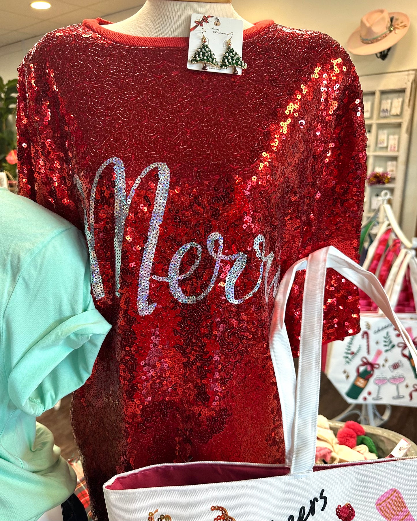 Red Sequined "Merry" Shirt