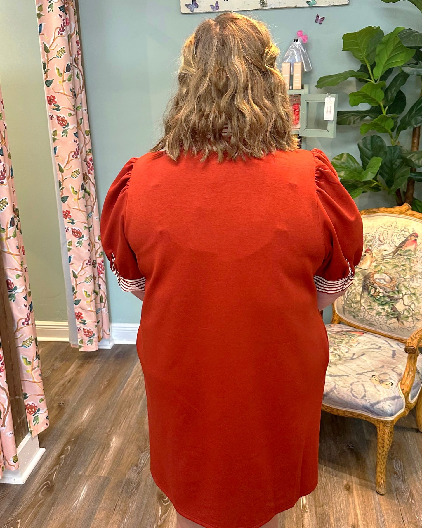 Rust Striped Collared Dress