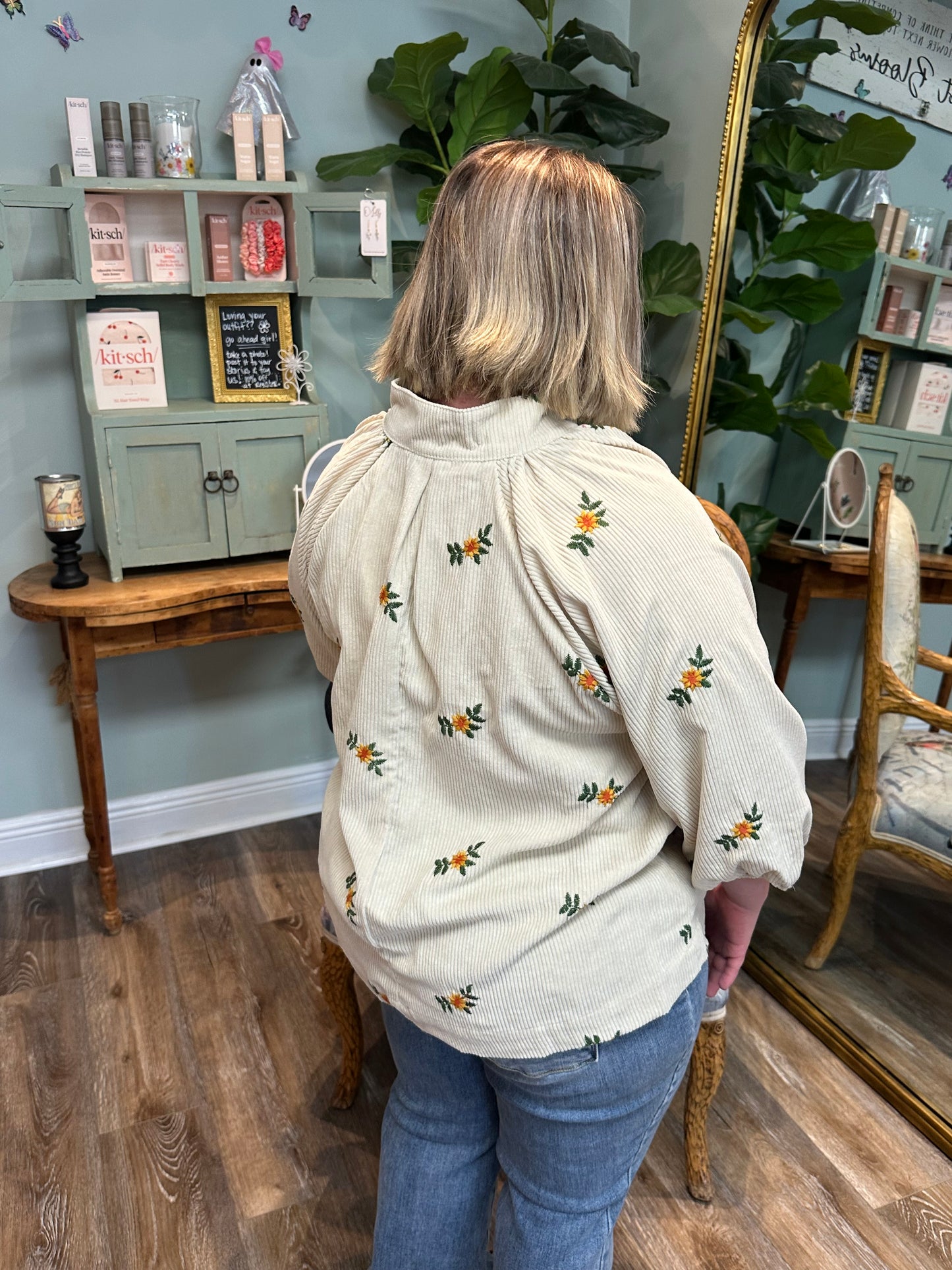 Floral Corduroy Cream Top