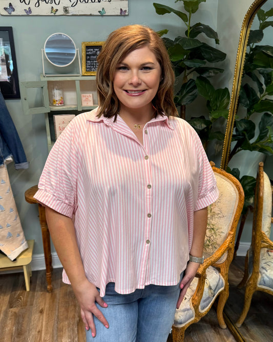 Oversized Pink Stripe Buton Down