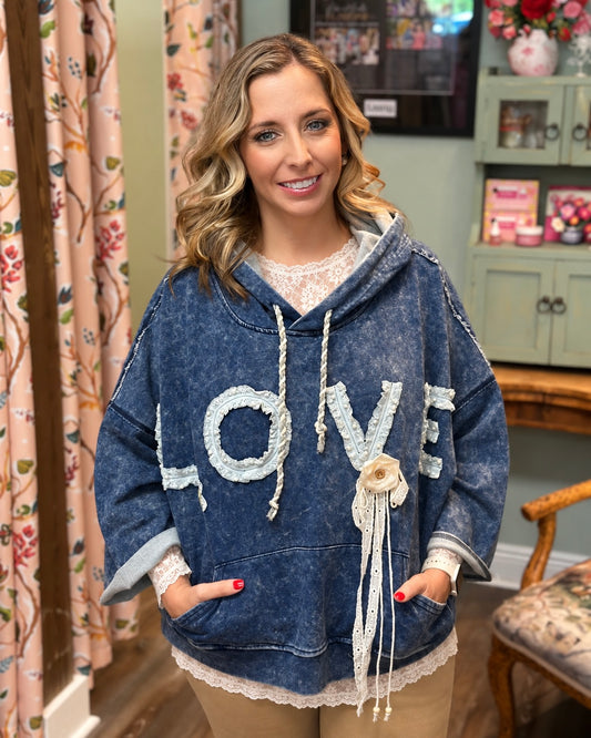 Indigo "LOVE" Vintage Hoodie