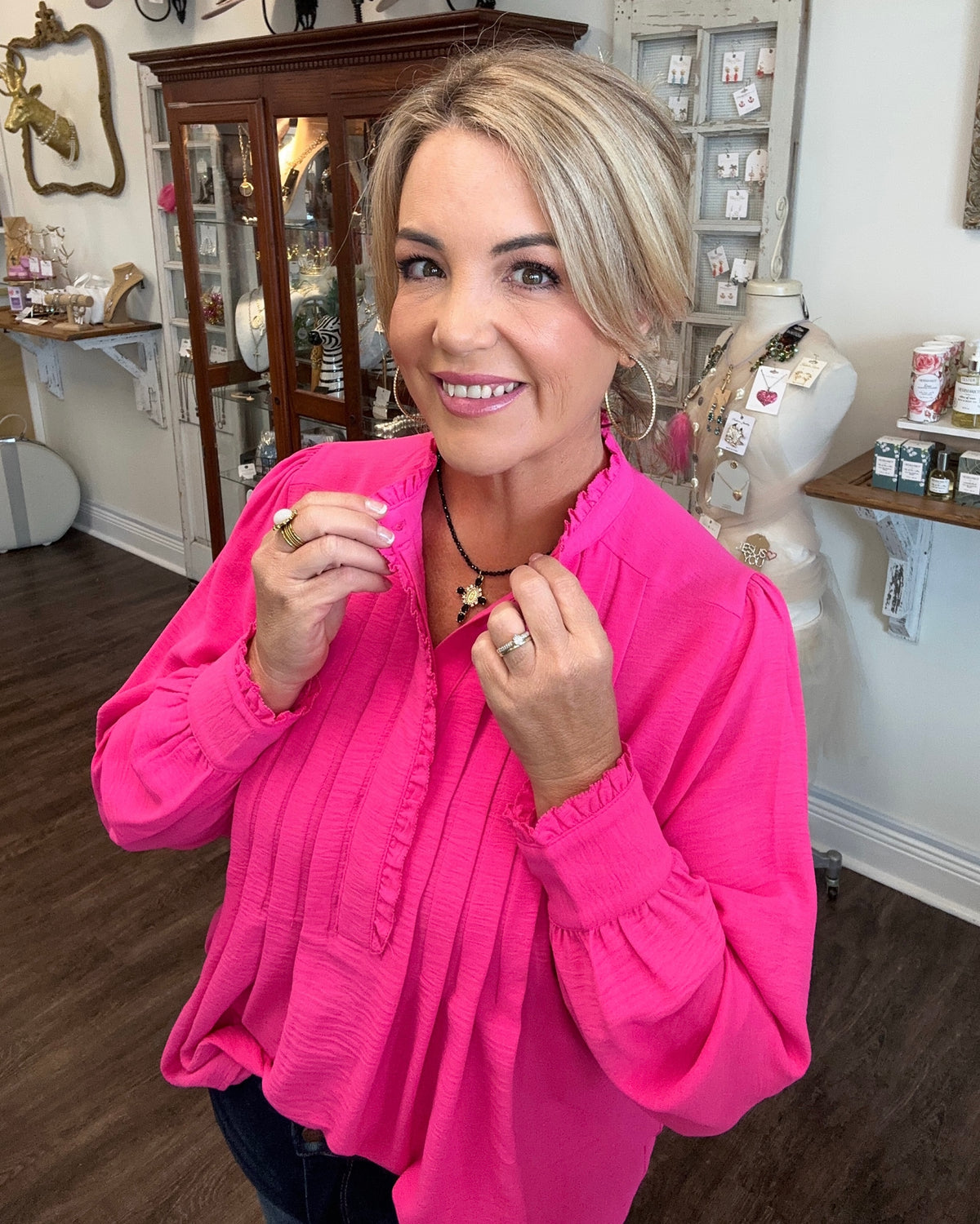 Hot Pink Pleated Blouse
