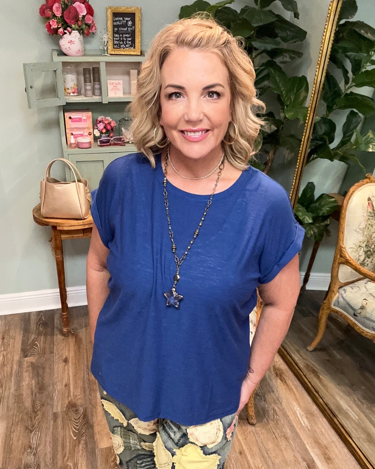 Navy Lightweight Scoop Neck Top