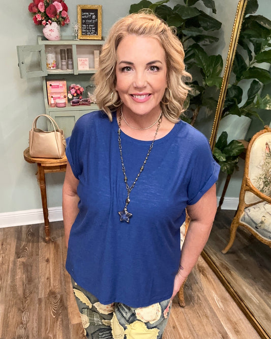 Navy Lightweight Scoop Neck Top