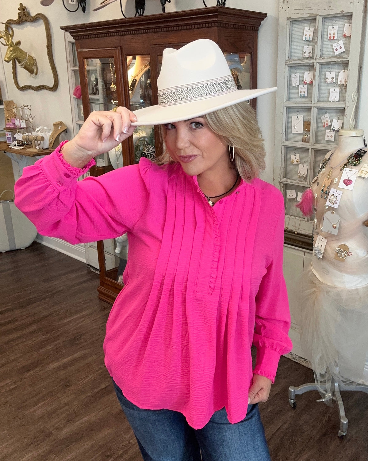 Hot Pink Pleated Blouse