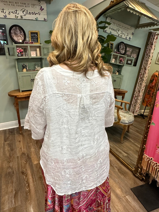 White Linen Blouse with Button